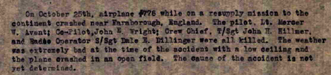89th TCS record of Crash of Lilly Bell II. It states it was "near Farnborough".