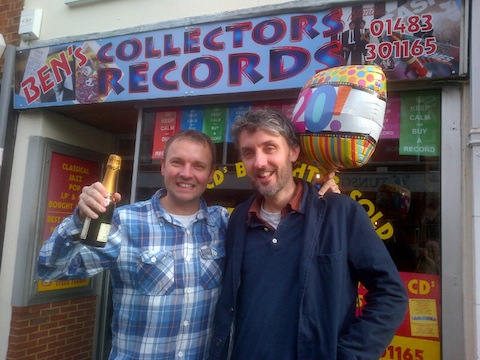 About the break opne the bubbly: Ben Darnton (left) with writer and regular customer John Silke.