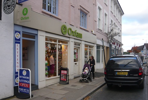 The Oxfam shop at xxx Upper High Street with convenient parking, directly outside.