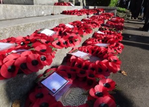 The poppy wreaths laid on the Guildford War Memorial.