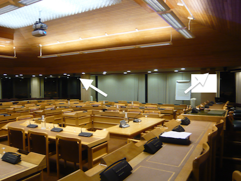 The cameras are discretely positioned at each corner of the chamber.