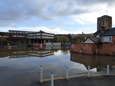 The Farnham Road car park under water.