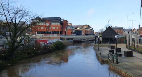 As of midday on Boxing Day the river, as seen from the Town Bridge,