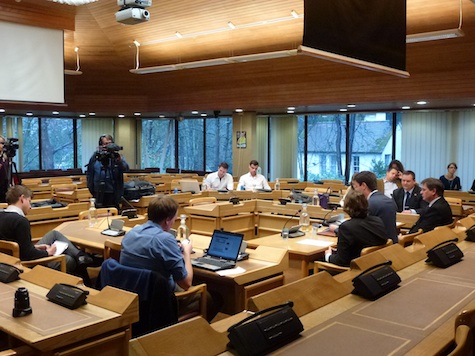 The press conference was held in the council chamber at Millmead.