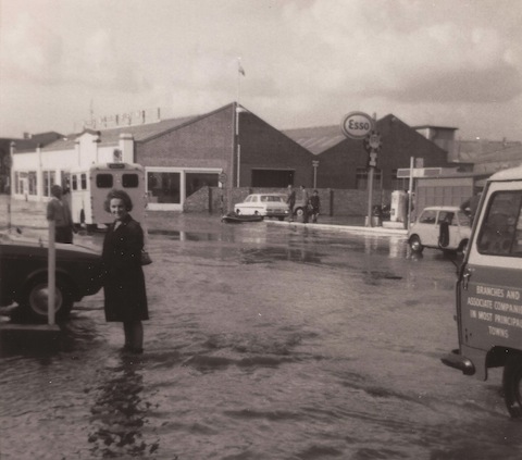 The floods of September 1968 - which road is this under water? The bus might also be a clue.