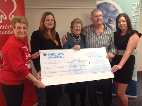 Pictured from left: BHF's Shirley West; the manager of Guildford's Holiday Inn, Louisa Green; the Mayor of Guildford, Diana Lockyer-Nibbs; Spirit health club manager Patrick Fitzsimmons; and its assistant manager, Hayley Bollons.