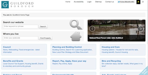 Clear or cluttered? the home page of Guildford Borough Council's website.