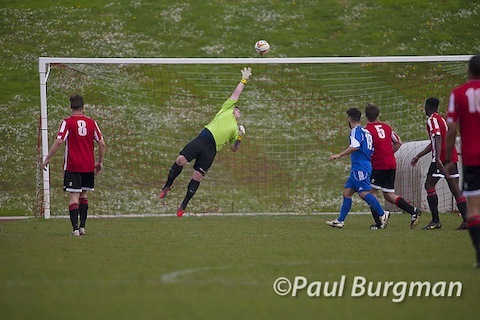 City keeper Anthony Ward makes a fine save.