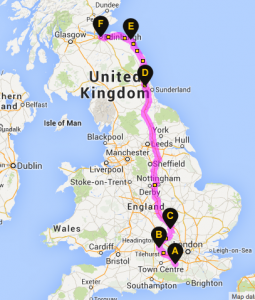 A rough outline of the intended route