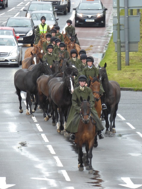 Horses and their riders of the King's Troop at Stoke interchange.