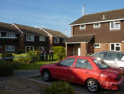 Police officers at the scene of the fire in Berberis Way when a man died.