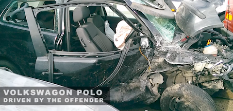 The video shows the convicted driver's car after it was rammed by an unmarked police car to get it to stop. 