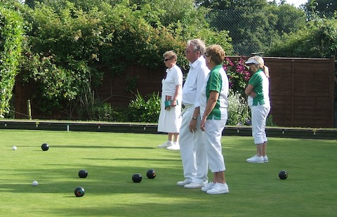 Castle Green bowling against Billingshurst, away, June 22. Castle green players are Shirley West and Hazel Tappenden.