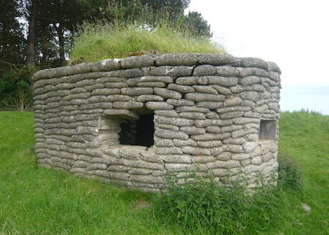 This pillbox built of concrete formed in sand bags shows that Second World War defences were not just a southern feature. This one faced inland and was sited to cover the rear of other pill boxes facing the coast. Defence in depthe is a concept that was well known to the army since at least the First World War.