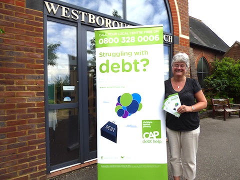 The Guildford area manager of Christians Aganist Poverty (CAP), Jane Seals, pictured at Westborough United Reformed Church.