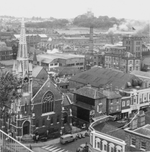 Looking down on Woodbridge Road with a view of the Astor Cinema. The date is about 1963.