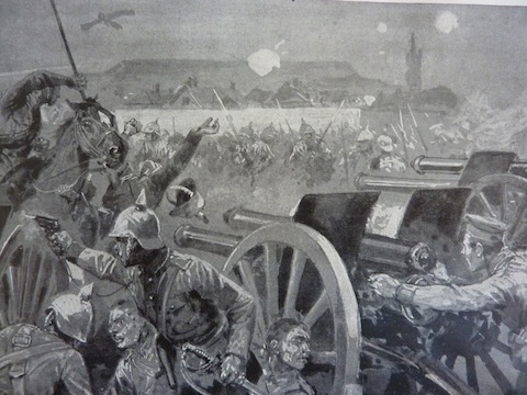 The right-hand side depicts German troops about to surrender their prize.