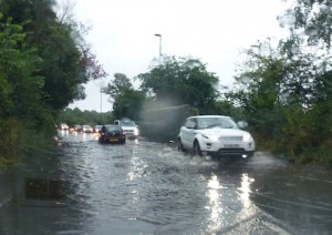 One of the deepest flash floods was on the A281 Guildford to Shalford road where the water appeared to be over six inches deep.