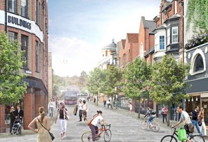 Caption for the Bridge Street image As part of the re-planning of the gyratory system, Bridge Street will become a route for pedestrians, cyclists and buses.  This will improve east-west links across the river and enhance links between the station to the town centre.