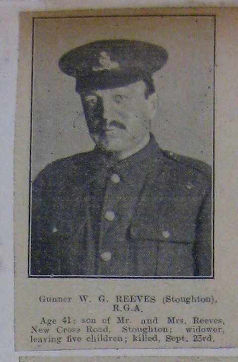 Gunner W G Reeves was one of more than 50 men with connections to Stoughton who died in the First World War.