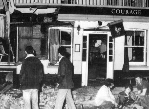The Horse & Groom pub shortly after the IRA bomb attack on October 5th 1974.