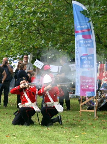 The Queen's Royal West Surrey Regiment re-enactment Society demonstrate some rifle practise.