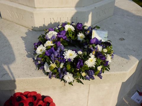 This floral tribute was from Michelle Anthinoitis from Australia in memory of Percy Hedges who died in the First World War and who lived in Stoughton Road.