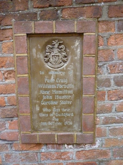 The plaque in Quakers' Acre naming those who died on the night of October 5, 1974.