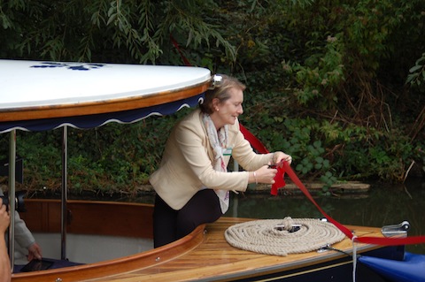 The director general of the National Trust, Dame Helen Ghosh, launching our new trip boat the Sir Richard Weston.