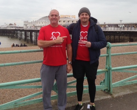 Patrick Fitzsimmon and Scott Judd at Brighton before they set off on their walk home.
