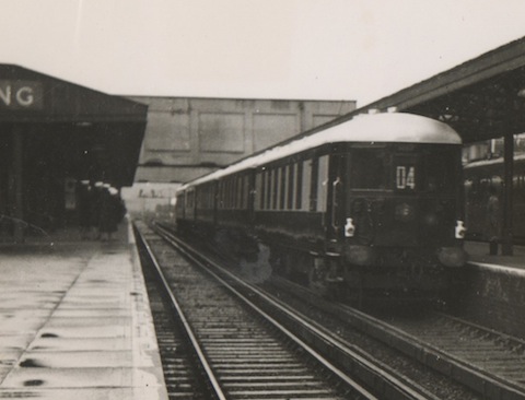Rare picture of the royal train (Brighton Belle electric being used) passes through Woking on June 16, 1953. The train is taking Queen Elizabeth back to Windsor following the occasion of the Spithead Fleet Review at Portsmouth. 