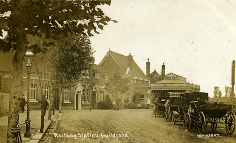 A leafy entrance: Guildford railway station of 100 years ago. Those station buildings were constructed in 1888 and pulled down in 1988