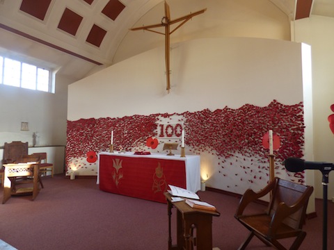 The display of 4,000 poppies behind the altar in St Francis' Church. 