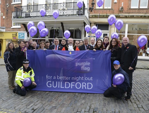 Partners celebrate Guildford's Purple Flag award.
