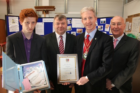 Pictured from left: Jordan Clark, assistant youth support officer Ian McDougall, High Sheriff Peter Lee, and Surrey Police and Crime Commissioner Kevin Hurley.