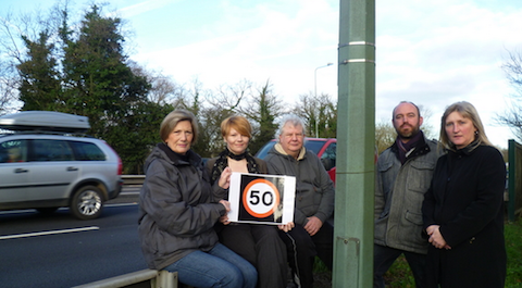 Guildford Lib Dems calling for speed cameras to be installed on the A3 at Guildford, from left: Fiona White, Kelly-Marie Blundell, David Goodwin, Mark xx and Julia McShane.