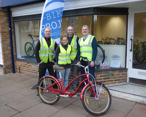 Pictured from left, Guildford Bike Project’s supervisor and mechanic trainee Jim Philpott, trainer and volunteer Veronica Newington, volunteer Adam Donaldson, and co-ordinator John Thurlow.