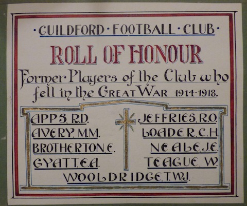 Guildford Football Club, the 'Pinks' roll of honour. Courtesy of Peter Phillips.