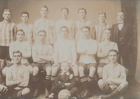 Guildford Football Club pictured in 1910 (according to the writing on the ball). Names are unknown, but they may feature some of those who went to war and did not return.