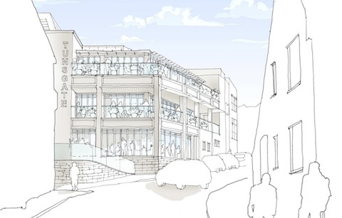 An artist's impression of the revamp of Tunsgate Square shopping centre (rear entrance) viewed from Castle Street looking towards Sydenham Road.