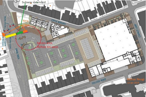 Bibhas Neogi's sketch showing his proposed idea of retaining a subway under York Road near the new Waitrose development.