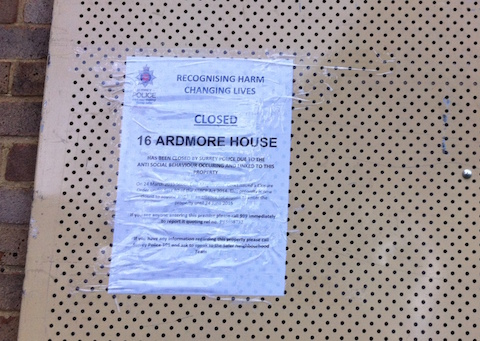 One of the police notices on the flat with details of the closure notice.