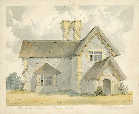 Watercolour of the new lodge, Albury Park, by E Hassell, 1830.