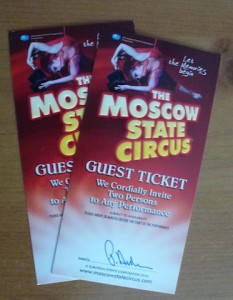 Two free tickets for the Moscow State Circus, each admitting two people.