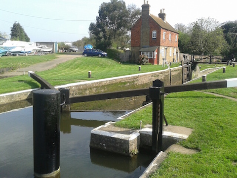 Stoke Lock, freshly mowed and painted ready for the boating season.