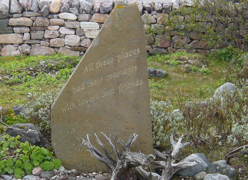 One of the three stones erected in the John Lennon Memrial Garden in Durness bearing extracted lyrics from the song In My Life