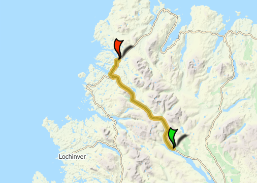 Overscaig to Rhiconich. 24.6 miles cycled at a slow average speed of 8.7 mph.
