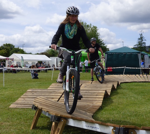Fiona Giles tries out the pump track hosted by B1ke.