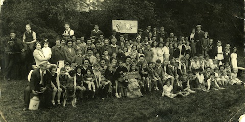 VE Day party at Pitch Place, Worplesdon. It took place in the grounds of The Hazels (now Cumberland Avenue) by what was then the Friary Brewery's sports ground.