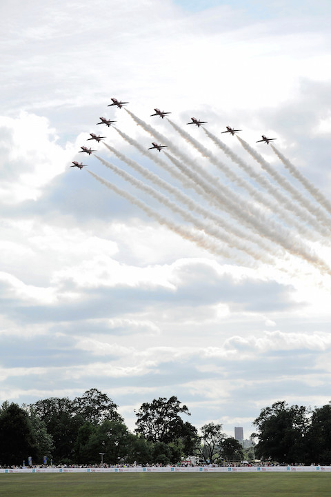 The Red Arrows over Stoke Park.